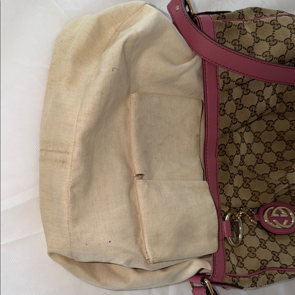 Gucci Brown Monogram Shoulder Bag with Pink Trim - Picture 16 of 16